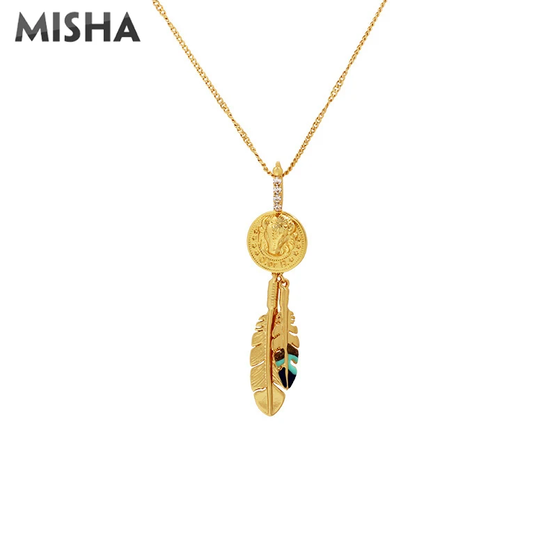 

Ожерелье MISHA с подвесками для женщин, качественные очаровательные украшения с эмалью и надписью Hope Feather, ювелирные изделия для женщин, подар...