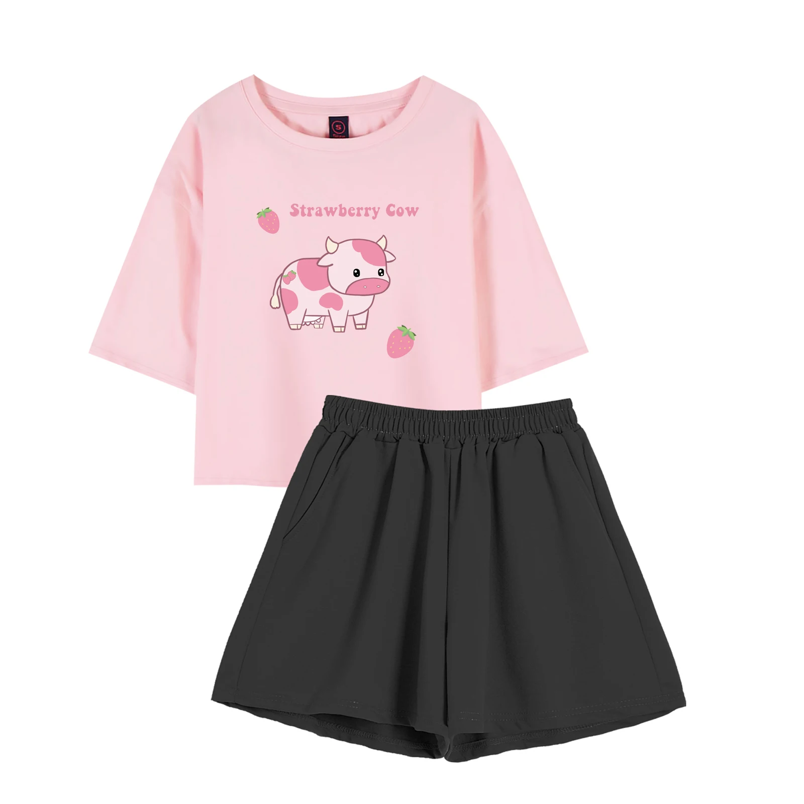 Kawaii Strawberry Cow Tops Harajuku Cotton T Shirt Shorts for Women Short Sleeve Casual Outdoors Clothing Two Piece Set Trousers
Kawaii Strawberry Cow Tops Harajuku Cotton T Shirt Shorts for Women Short Sleeve Casual Outdoors Clothing Two Piece Set Trousers