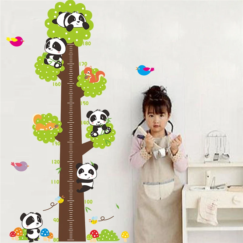 Милые детские панды таблица роста дерева наклейки на стену с измерением для