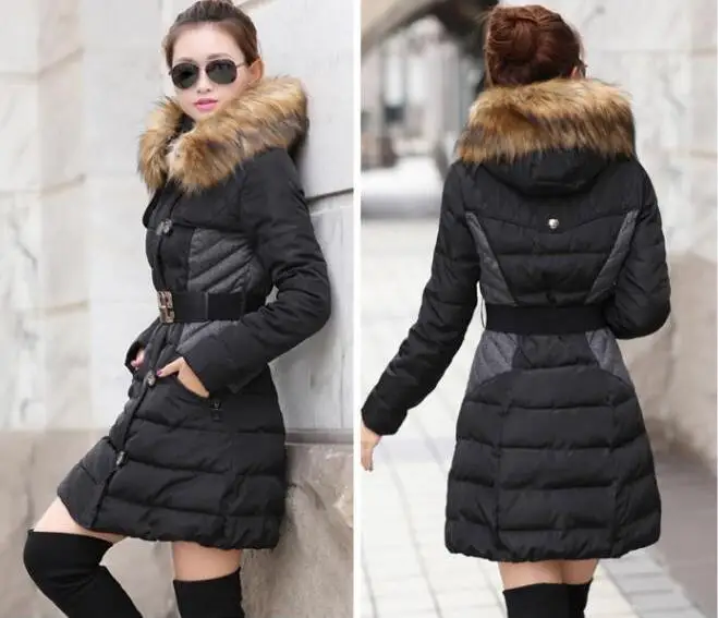 

2021 Winter Fashion winter parka women big fur collar patchwork coat long outcoat female Black jacket Yellow Overcoat Hooded
