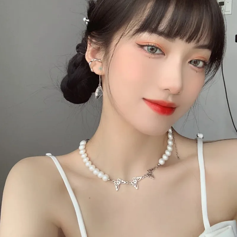 

Kpop Harajuku Goth Butterfly Pearl Clavicle Chain Necklaces Choker For Women Egirl Friends Aesthetic Accessories Jewelry Gifts