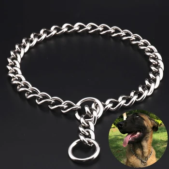 Metal Stainless Chain Dog Collar Silver Cuban Link Dog Slip Chain Choke Collar Steel Strong Slip Dog Collars for Pet