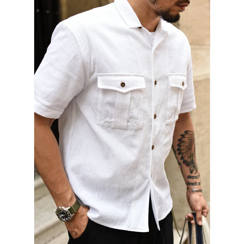 Мужская рубашка с двумя карманами Saucezhan, короткая однотонная винтажная рубашка из ткани с присосками, на лето
Мужская рубашка с двумя карманами Saucezhan, короткая однотонная винтажная рубашка из ткани с присосками, на лето