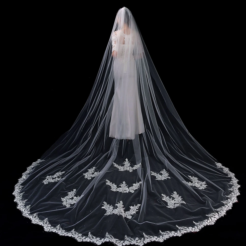 New One Layer Applique 350cm Comb Lace Ivory Cathedral Wedding Veil Long Bridal Veil superior Wedding Accessories voile mariage
New One Layer Applique 350cm Comb Lace Ivory Cathedral Wedding Veil Long Bridal Veil superior Wedding Accessories voile mariage
