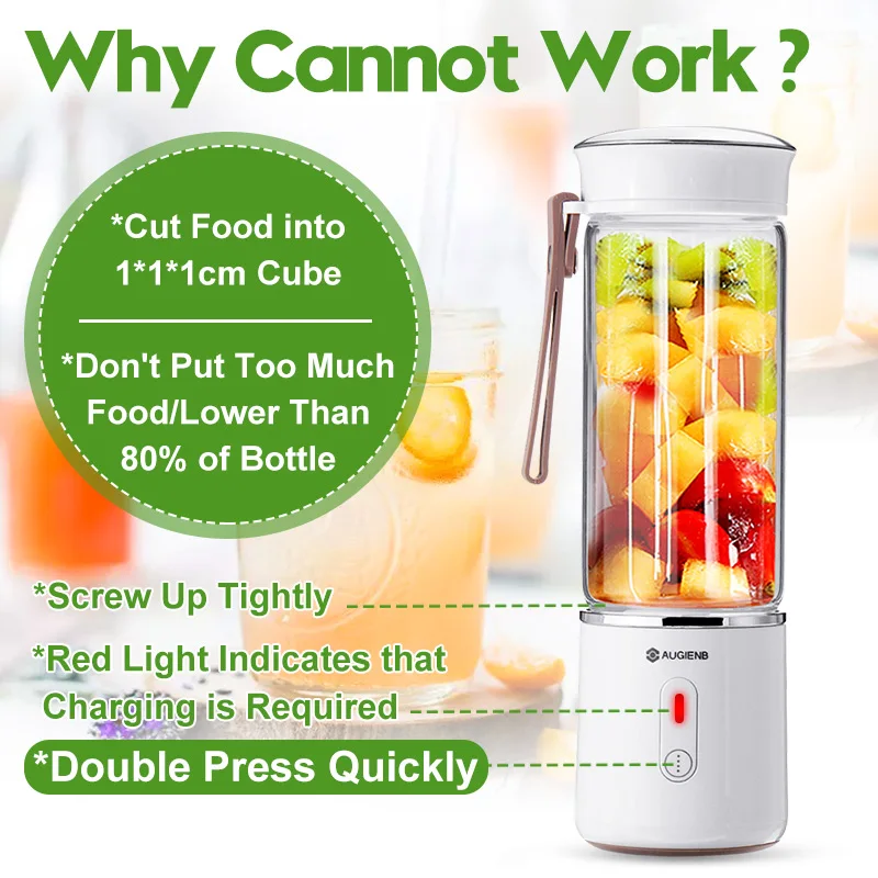 AUGIENB 500ml Electric Fruit Juicer Glass Mini Portable Handheld Smoothie Maker Blenders Mixer USB Rechargeable for Home Travel
AUGIENB 500ml Electric Fruit Juicer Glass Mini Portable Handheld Smoothie Maker Blenders Mixer USB Rechargeable for Home Travel
