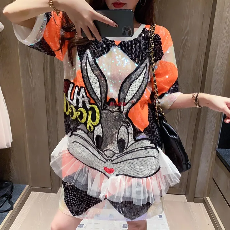 Summer Women Dress Clothing Cute Ladies Loose Pullovers Sequins Rabbit Ruffles Cartoon Teedress Casual Tops Plus Size NS283
Summer Women Dress Clothing Cute Ladies Loose Pullovers Sequins Rabbit Ruffles Cartoon Teedress Casual Tops Plus Size NS283