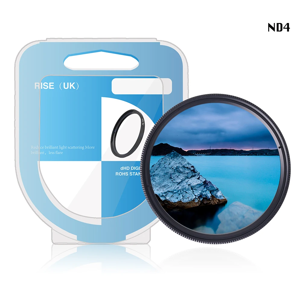 RISE(UK) 49/52/55/58/62/67/72/77mm Neutral Density ND4 Filter with box for any Lens of DSR DLSR Camera
RISE(UK) 49/52/55/58/62/67/72/77mm Neutral Density ND4 Filter with box for any Lens of DSR DLSR Camera