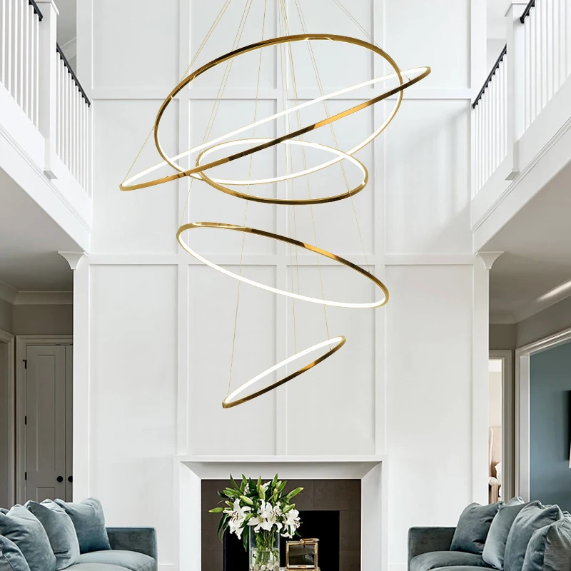 Golden luxury dining room lamp duplex villa staircase large chandelier circular ring-shaped high living room lamps
Golden luxury dining room lamp duplex villa staircase large chandelier circular ring-shaped high living room lamps