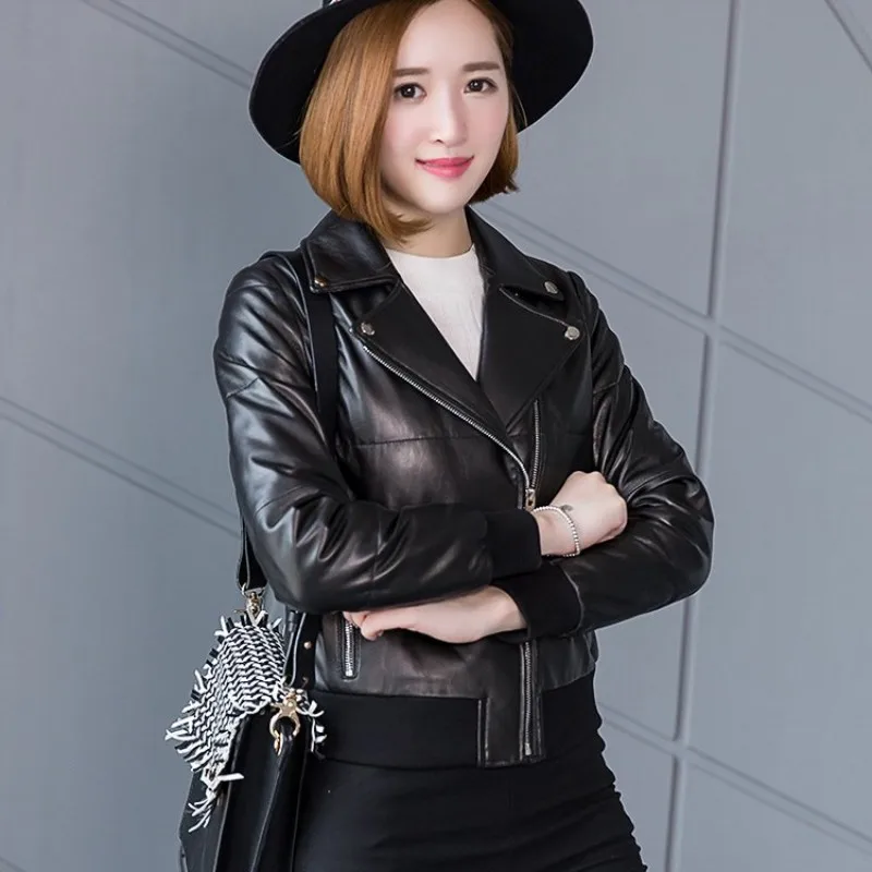 Women Thick Winter Warm Down Jacket Motorcycle Sheepskin Genuine Leather Short Coat Zip Slim Fit Office Ladies Bomber Jacket
Women Thick Winter Warm Down Jacket Motorcycle Sheepskin Genuine Leather Short Coat Zip Slim Fit Office Ladies Bomber Jacket