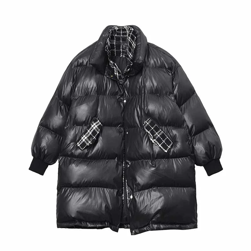 

Ladies Tweed Check Quilted Jacket Thicken Warm Jacket Streetwear Large Loose Jacket Winter 2021 Fake Two-piece Cotton Jacket