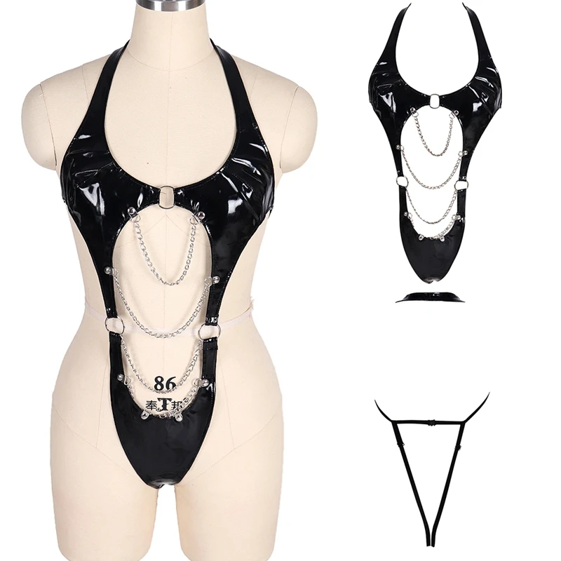 Women's Latex Patent Leather Leather Harness Set Sexy Metal Chain Women's Erotic Lingerie Bra Gothic Party Prom Hollow Costum
Women's Latex Patent Leather Leather Harness Set Sexy Metal Chain Women's Erotic Lingerie Bra Gothic Party Prom Hollow Costum