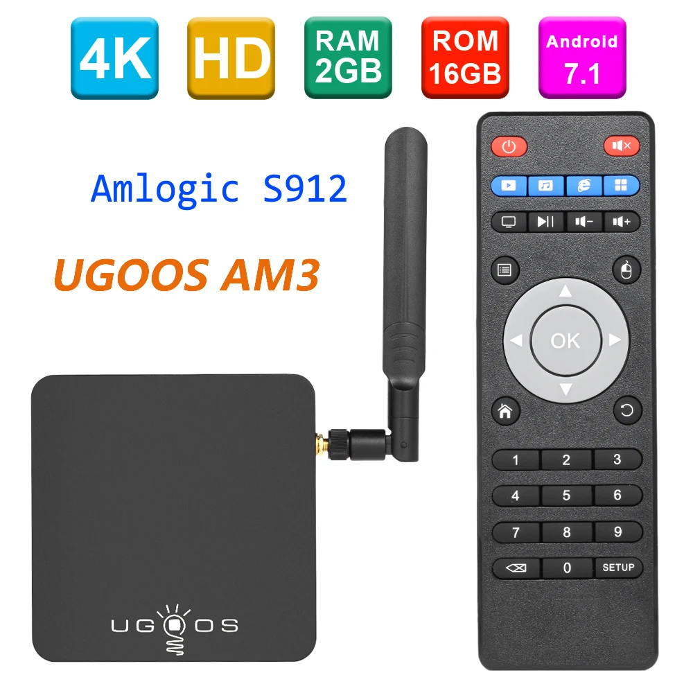 ТВ приставка UGOOS Smart Android 7 1 AM3 2 ГБ 16 Amlogic S912 VP9 H.265 UHD 4K HDR 4G Wi Fi и 1000 м LAN DLNA HD