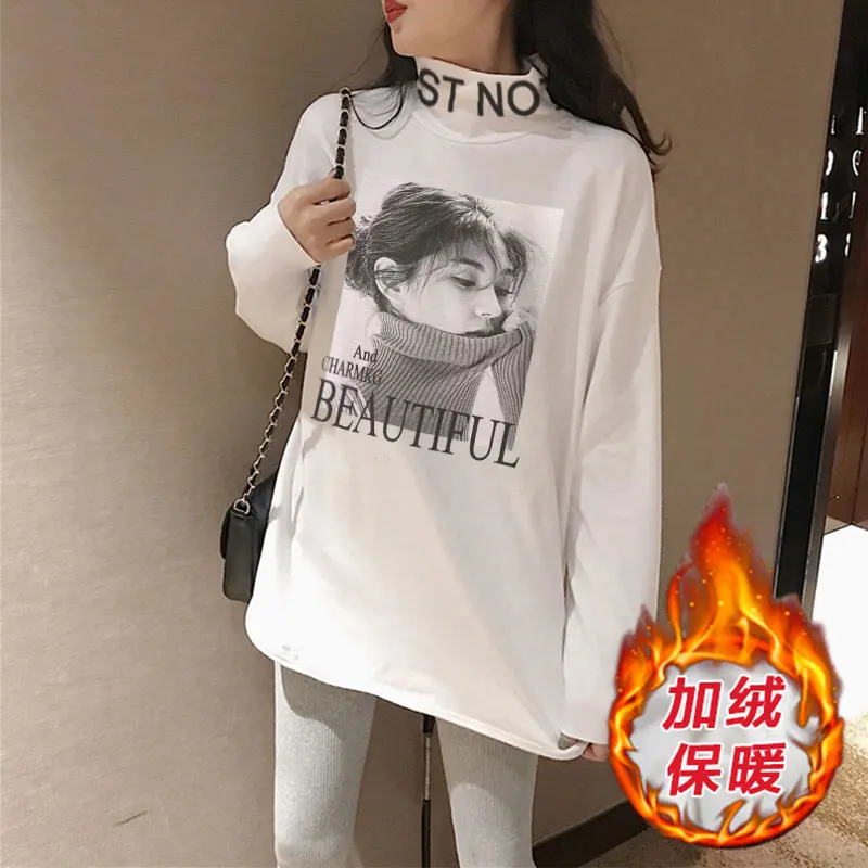 Half Turtleneck Plus Velvet Thickening Base Shirt nv chun Autumn and Winter Western Style 2021 White T-shirt Long Sleeve
Half Turtleneck Plus Velvet Thickening Base Shirt nv chun Autumn and Winter Western Style 2021 White T-shirt Long Sleeve