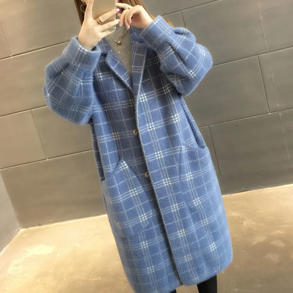 Women's Wear Manteau Femme Hiver Cardigan Imitation Mink Long Plaid Coat Korean Loose Knitted Suit Collar Autumn And Winter New
Women's Wear Manteau Femme Hiver Cardigan Imitation Mink Long Plaid Coat Korean Loose Knitted Suit Collar Autumn And Winter New
