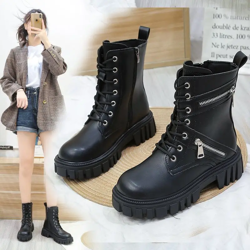 Women Black Platform PU Leather Boots 2021 Autumn Winter Thick Bottom Zipper Ladies Ankle Boots Fashion Motorcycle Shoes
Women Black Platform PU Leather Boots 2021 Autumn Winter Thick Bottom Zipper Ladies Ankle Boots Fashion Motorcycle Shoes