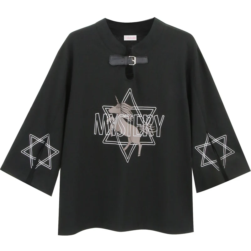 Cartoon Unicorn Print Split Cotton T Shirts 2020 Spring V Neck Basic Tee Shirts Three Quarter Sleeve Black T-Shirt For Women Top
Cartoon Unicorn Print Split Cotton T Shirts 2020 Spring V Neck Basic Tee Shirts Three Quarter Sleeve Black T-Shirt For Women Top