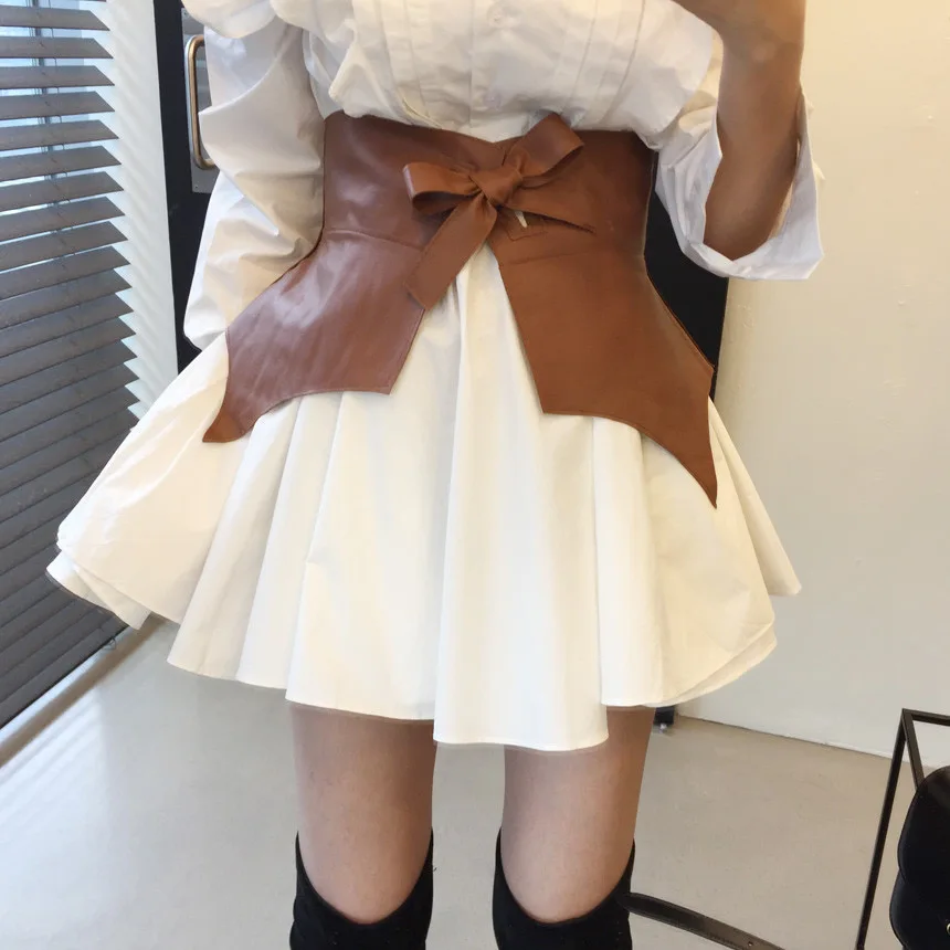 ZCSMLL Korea Chic Simple Lapel Vestido Stitching Ruffled Pleated Puff Sleeve Dress + Pu Leather Belt Female Women Fashion Dress 
ZCSMLL Korea Chic Simple Lapel Vestido Stitching Ruffled Pleated Puff Sleeve Dress + Pu Leather Belt Female Women Fashion Dress