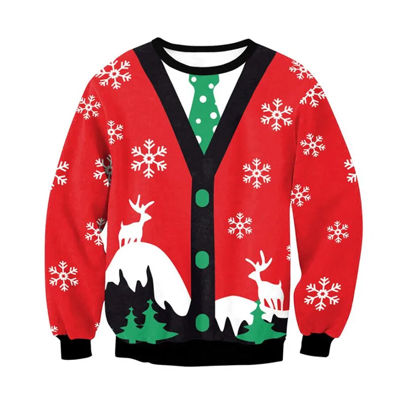 

Men Women Snowflake Reindeer Christmas Sweater 3D Novelty Xmas Jumper Tops Pullover Holiday Funny Ugly Christmas Sweatshirt