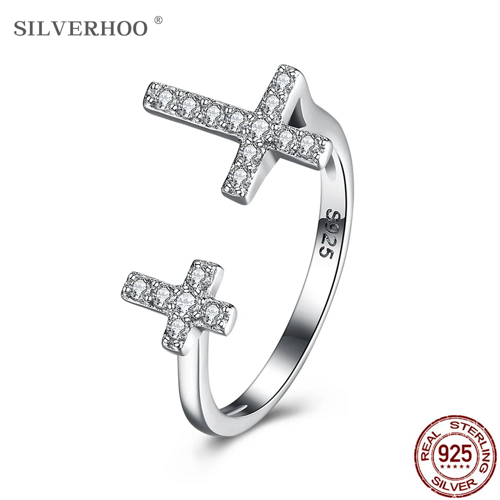 SILVERHOO Double Cross Rings For Women Genuine 925 Sterling Silver Trendy 5A+ Cubic Zirconia Open Adjustable Ring Fine Jewelry
SILVERHOO Double Cross Rings For Women Genuine 925 Sterling Silver Trendy 5A+ Cubic Zirconia Open Adjustable Ring Fine Jewelry