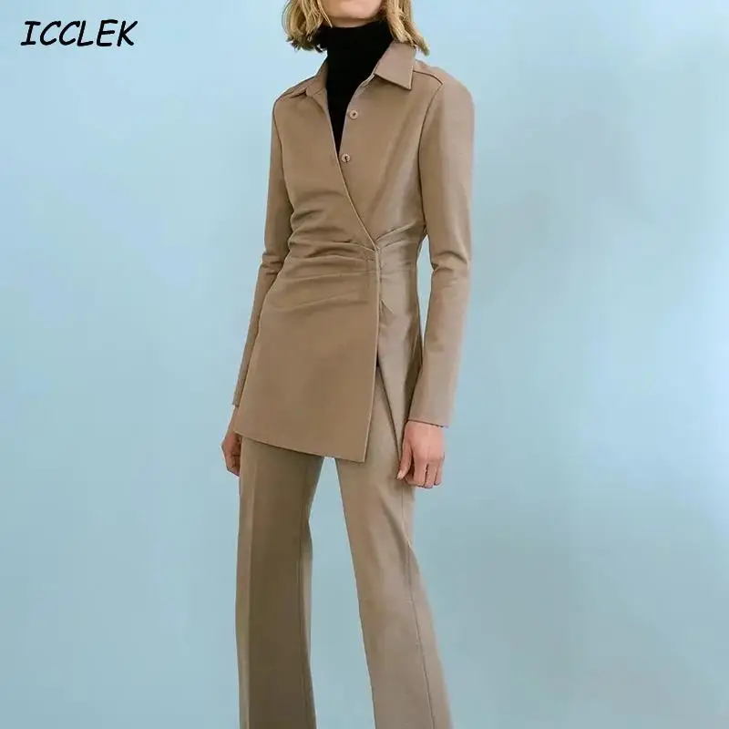 Женский брючный костюм, костюм из пуловера цвета хаки в стиле ретро с плиссированными расклешенными брюками, костюм из 2 предметов, Женский ... 
Женский брючный костюм, костюм из пуловера цвета хаки в стиле ретро с плиссированными расклешенными брюками, костюм из 2 предметов, Женский ...