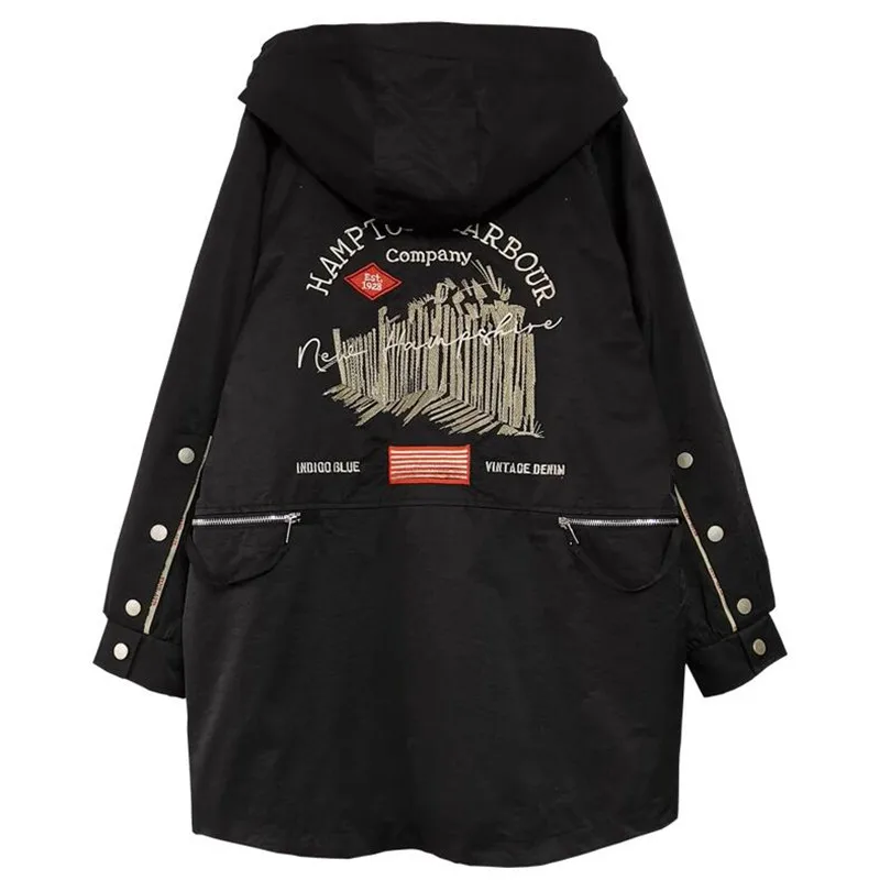 Spring autumn trench coat women new hooded long coat oversized loose letter print trenchcoat female cotton streetwear overcoats
Spring autumn trench coat women new hooded long coat oversized loose letter print trenchcoat female cotton streetwear overcoats