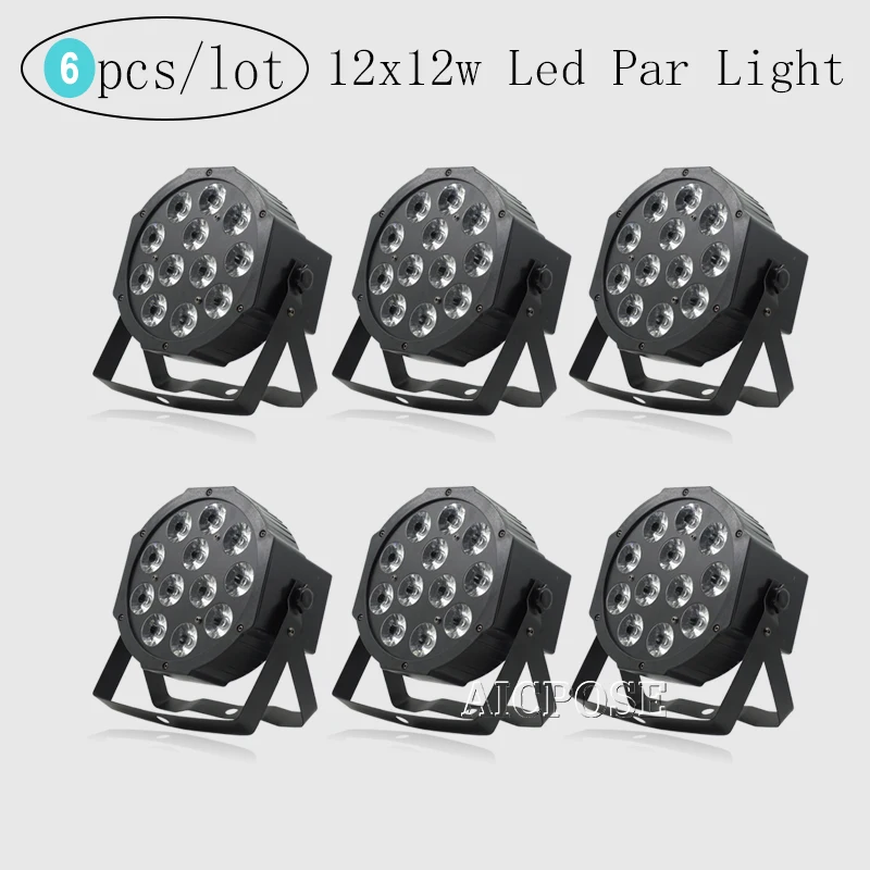 6 шт. 12*12 Вт светодиодные лампы 12x12 прожекторы Par RGBW 4 в 1 плоские dmx512 для дискотек