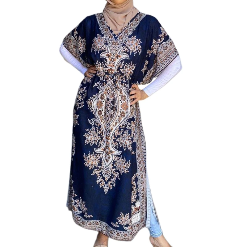 Women Islamic Muslim Hijab Maxi Dress Abaya Dubai Turkey Batwing Sleeve V-Neck Robe Vintage Floral Print Cover-Up Tunic Kaftan D 
Women Islamic Muslim Hijab Maxi Dress Abaya Dubai Turkey Batwing Sleeve V-Neck Robe Vintage Floral Print Cover-Up Tunic Kaftan D