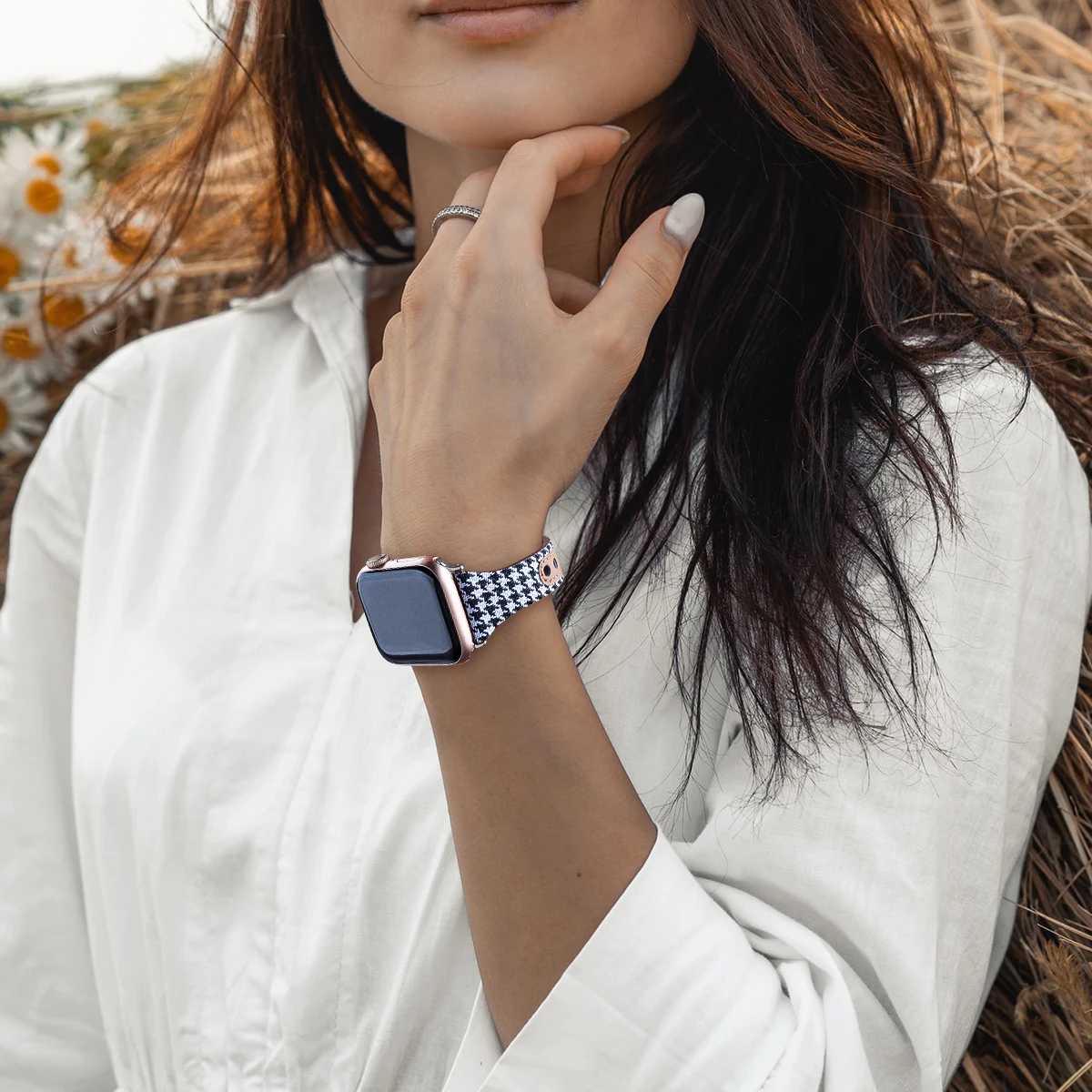 Ремешок кожаный в клетку для Apple Watch band Series 6 44 мм 40 браслет iWatch 5 4 3 42 38 | Наручные