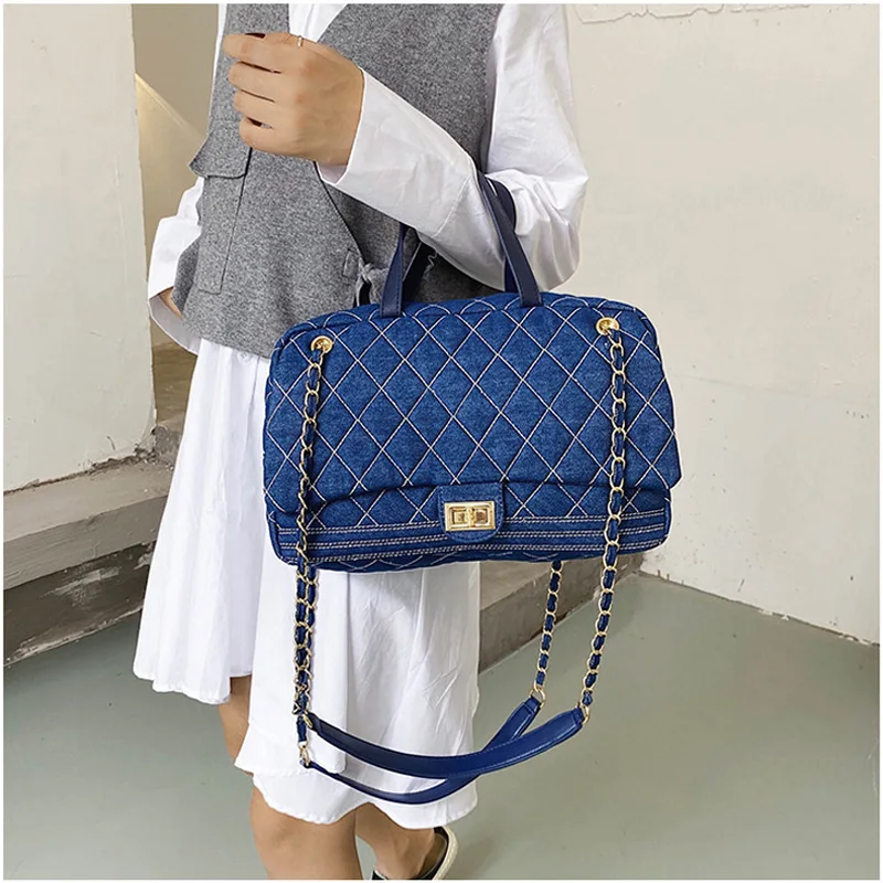 Luxury Quilted Flap Bags Blue Denim Lady Handbags Designer Brand Embroidery Chain Shoulder/Crossbody Bags Travel Large Bag Women
Luxury Quilted Flap Bags Blue Denim Lady Handbags Designer Brand Embroidery Chain Shoulder/Crossbody Bags Travel Large Bag Women