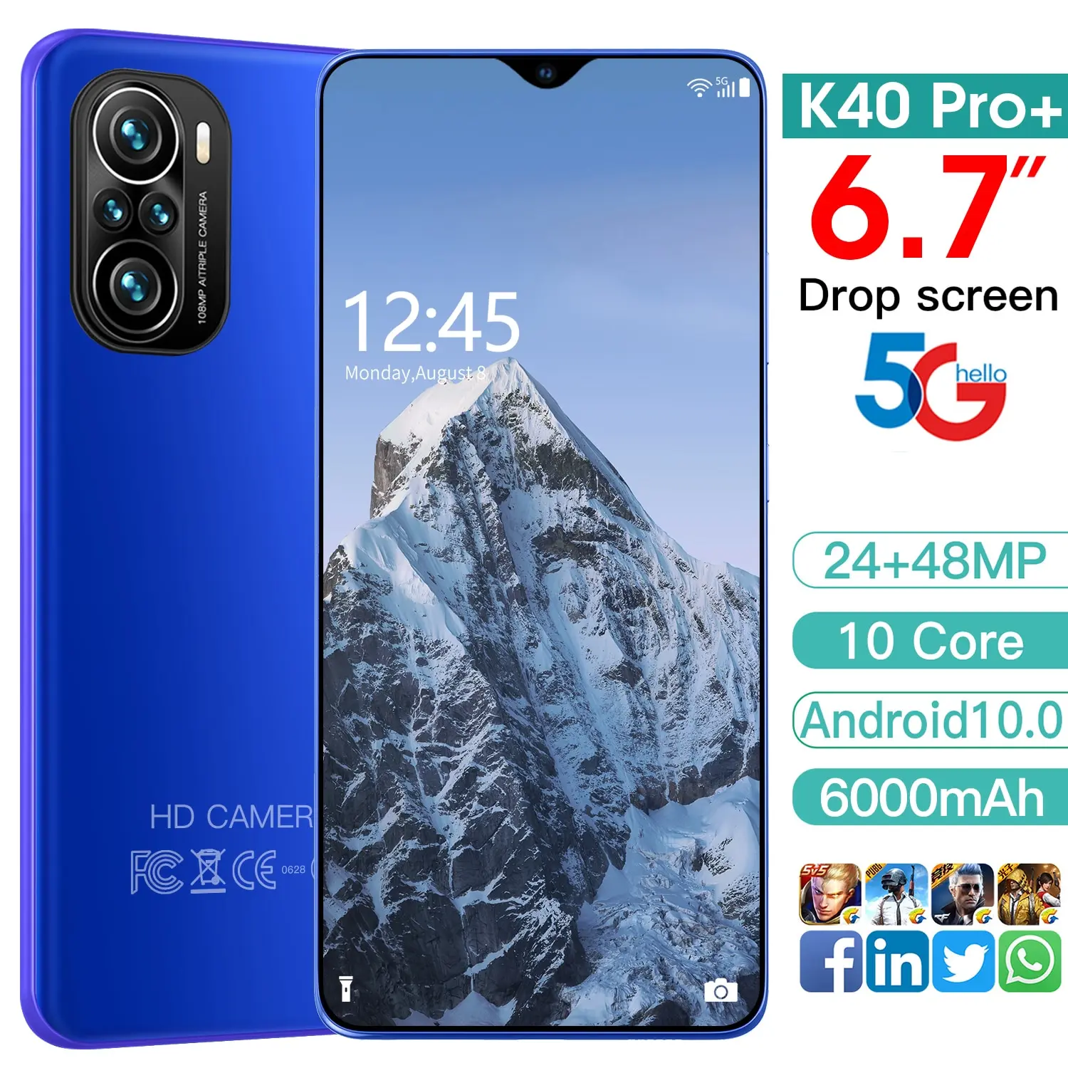 K40 Pro+6.7 Inch Drop Screen 6000mah 10 Core Mt6989 5g And 5g Network Smart Phone Game Phone Andriod 10.0 Sim Dual 8gb+256gb
K40 Pro+6.7 Inch Drop Screen 6000mah 10 Core Mt6989 5g And 5g Network Smart Phone Game Phone Andriod 10.0 Sim Dual 8gb+256gb