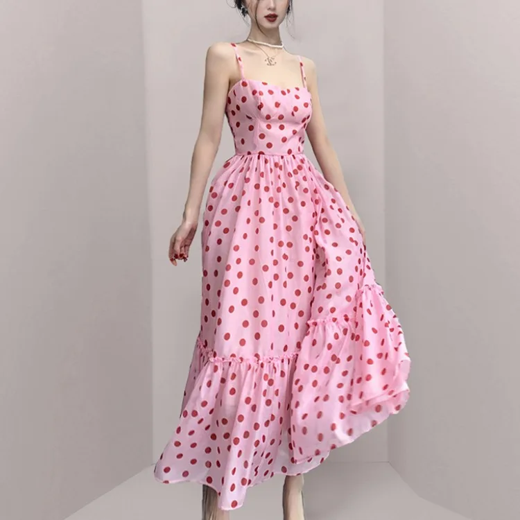 Women Sweet Fashion Long Dress Sling Slash Neck Sleeveless Print Dot Slim Big Hem Patchworkl High Waist Elegant Vestidos Summer
Women Sweet Fashion Long Dress Sling Slash Neck Sleeveless Print Dot Slim Big Hem Patchworkl High Waist Elegant Vestidos Summer