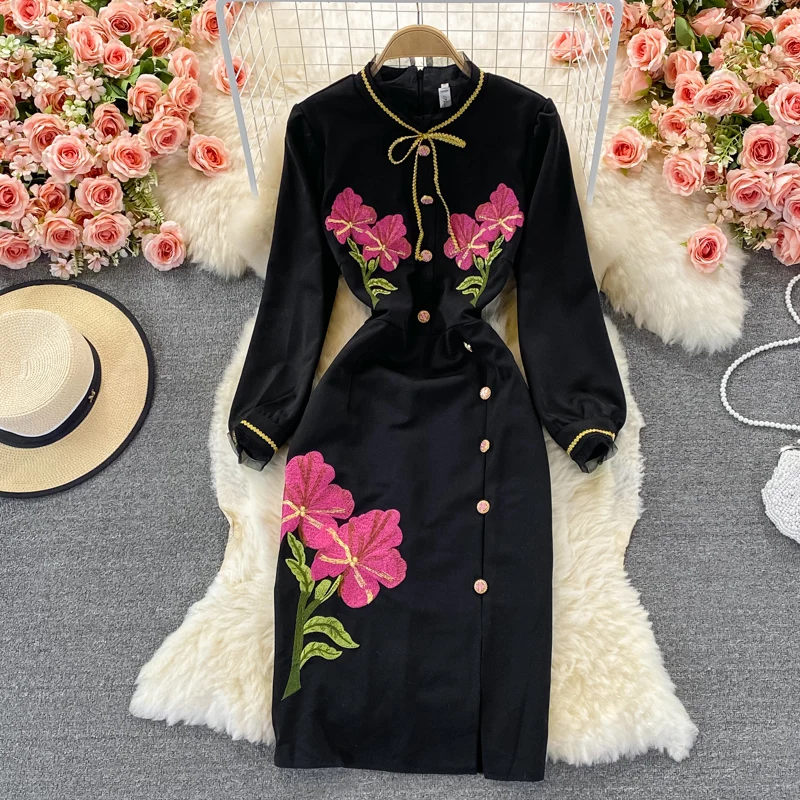 YIZZHOY Spring Autumn New Celebrity Elegant Bow Tie Lace Up Temperament Embroidered Flower Closed Waist Medium Long Split Dress
YIZZHOY Spring Autumn New Celebrity Elegant Bow Tie Lace Up Temperament Embroidered Flower Closed Waist Medium Long Split Dress