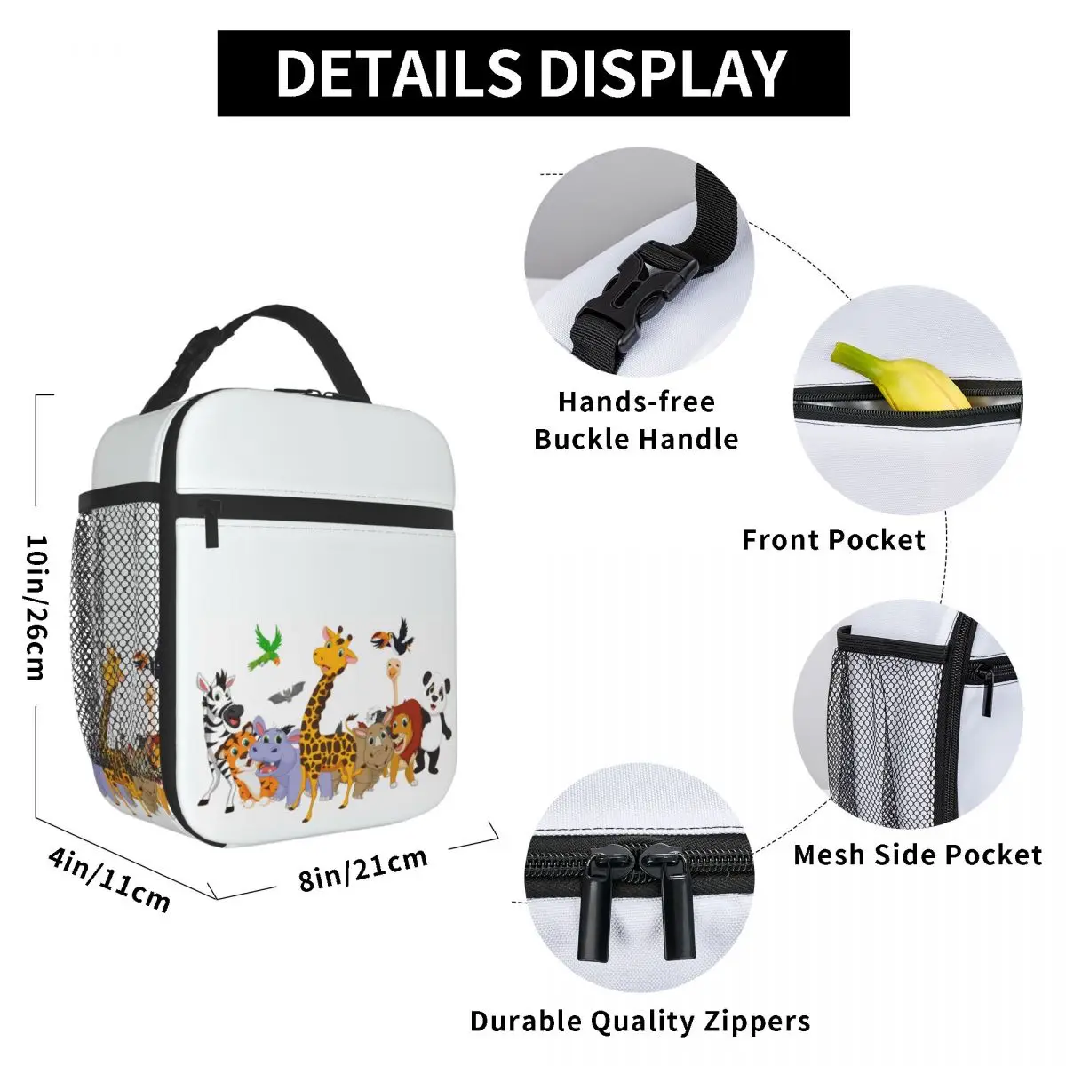 Cartoon Wild Animals Lunch Bag for Women Men Large Insulated Lunch Box with Water Bottle Holder and Pockets
Cartoon Wild Animals Lunch Bag for Women Men Large Insulated Lunch Box with Water Bottle Holder and Pockets