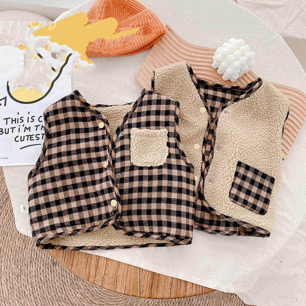 Unisex Boys Girls Vest Plaid Thicken Warm Autumn Winter Kids Outwear Waistcoat Two Sides Wear Children Clothing
Unisex Boys Girls Vest Plaid Thicken Warm Autumn Winter Kids Outwear Waistcoat Two Sides Wear Children Clothing