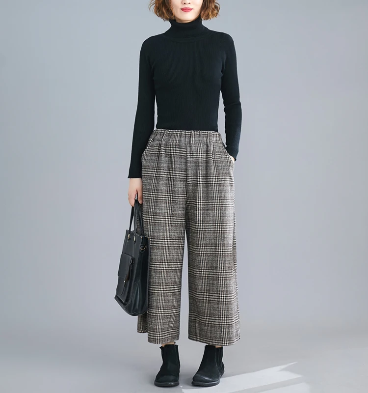 Aransue Autumn And Winter Elastic Waist Trousers Loose Wide Leg Pants Thickened Plaid Capri Casual Pantalon For Women
Aransue Autumn And Winter Elastic Waist Trousers Loose Wide Leg Pants Thickened Plaid Capri Casual Pantalon For Women