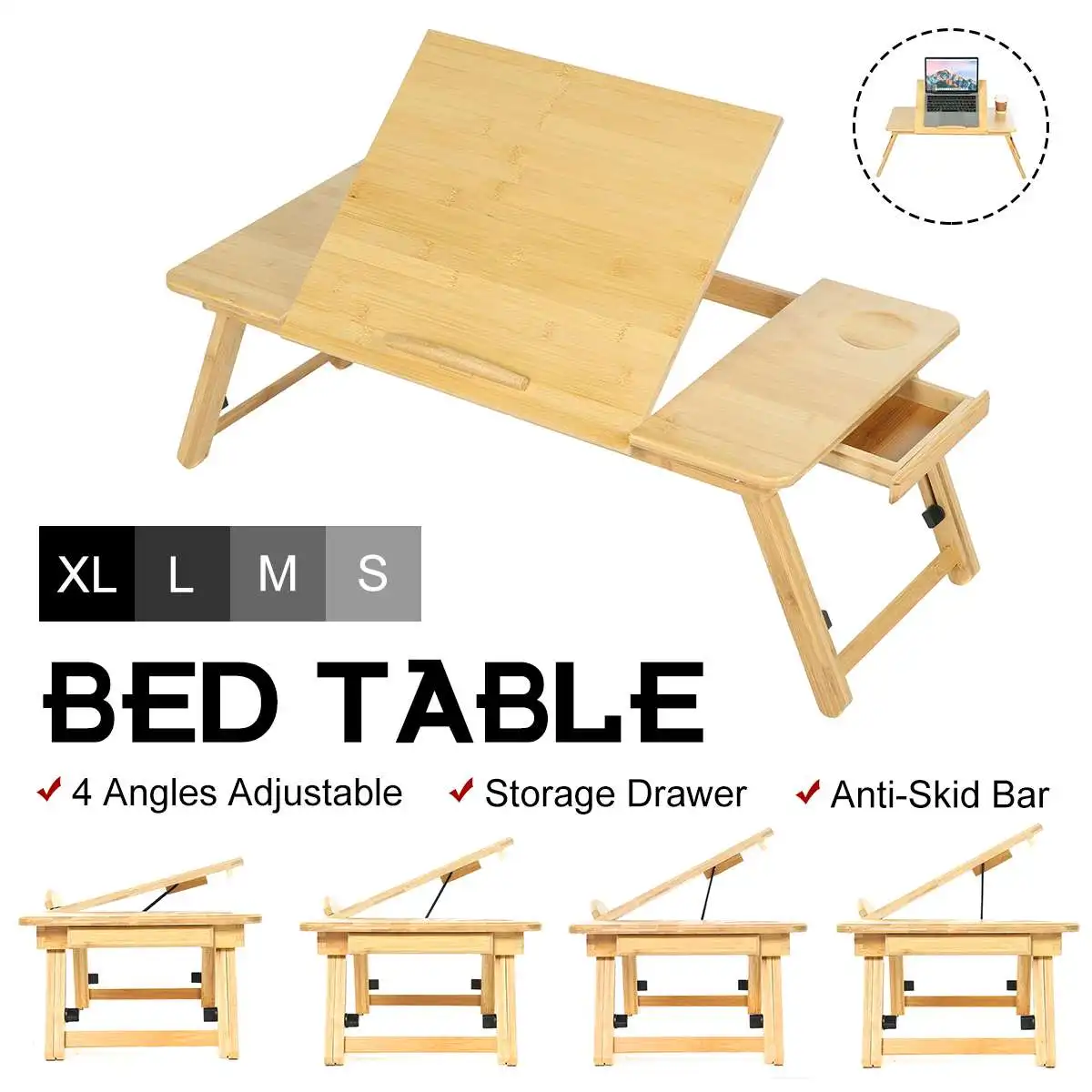 

Стол компьютерный из бамбука для кровати и дивана, регулируемый столик с выдвижными ящиками для пикника