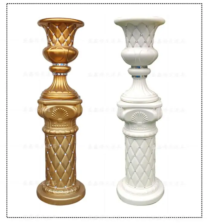 Golden Roman column flower pot for wedding background flower stand