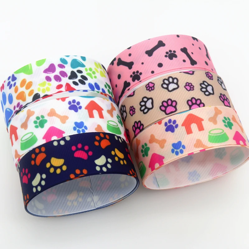 

DHK 50yards Dog Paw Bone House Printed Grosgrain Ribbon Accessory Hairbow Headwear Decoration DIY Wholesale Craft S1656