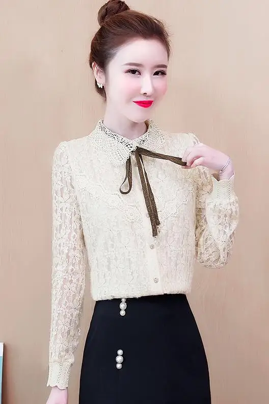 COIGARSAM Full Sleeve Shirt Womens tops New Lace Bow Hollow Out Turn-down Collar Women shirts Apricot And Velvet 6643
COIGARSAM Full Sleeve Shirt Womens tops New Lace Bow Hollow Out Turn-down Collar Women shirts Apricot And Velvet 6643