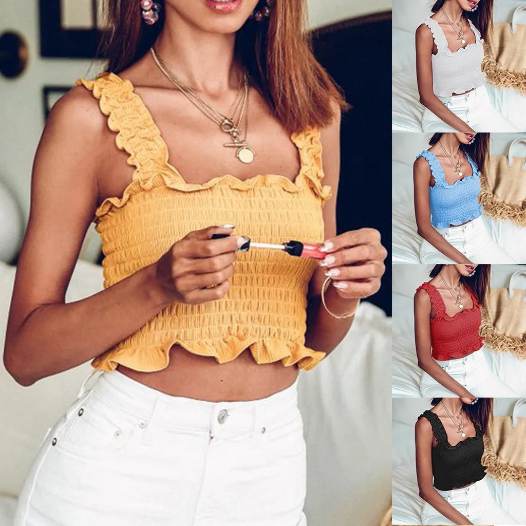 2021 Girls Sexy Square Collar Crop Tops Sleeveless Ruched Stretch Ladies Wrap Chest Vest Elegant Women Casual Tank Tops Camisole
2021 Girls Sexy Square Collar Crop Tops Sleeveless Ruched Stretch Ladies Wrap Chest Vest Elegant Women Casual Tank Tops Camisole