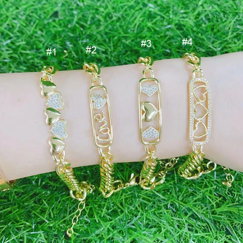 10Pcs Fashion CZ Micro Pave Rectangle Bar Smiley Heart Moon Crescent and Star Charm Bracelet with Curb Cuban Chain for Women
10Pcs Fashion CZ Micro Pave Rectangle Bar Smiley Heart Moon Crescent and Star Charm Bracelet with Curb Cuban Chain for Women