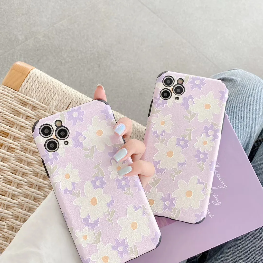 Фиолетовый чехол для телефона из искусственной кожи с ромашками iPhone 11 Pro Xr XS Max SE2020