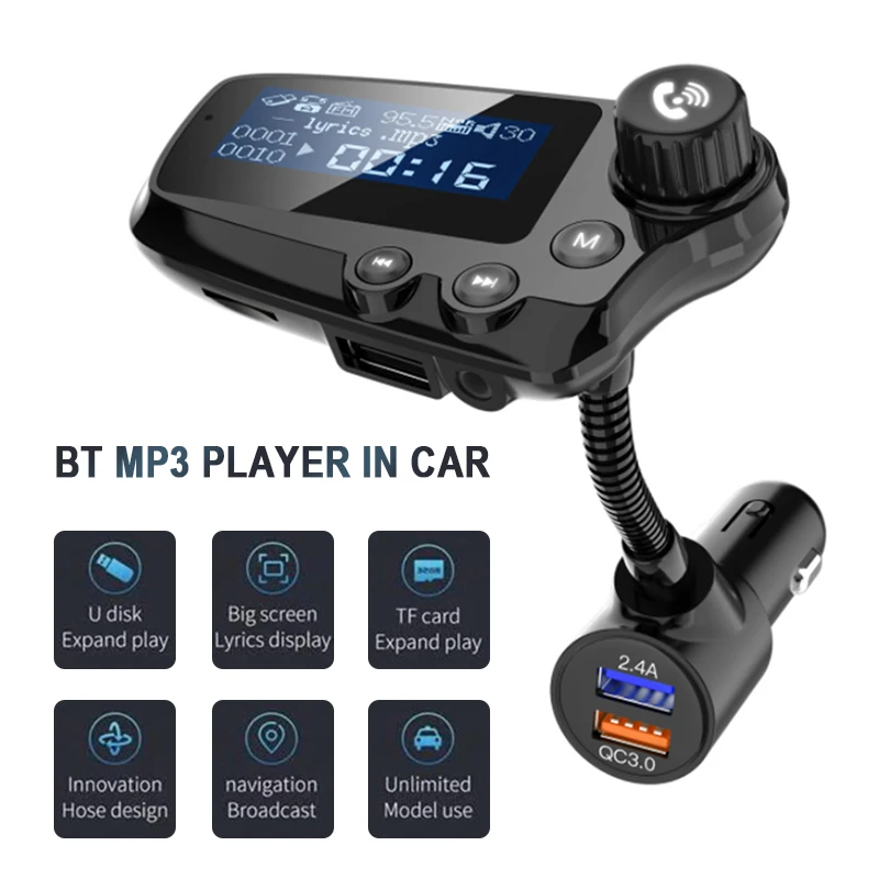 

FM Transmitter Radio Adapter Car Handsfree Calling MP3 Music Player bluetooth 5.0 Receiver Dual USB QC3.0 Fast Charger