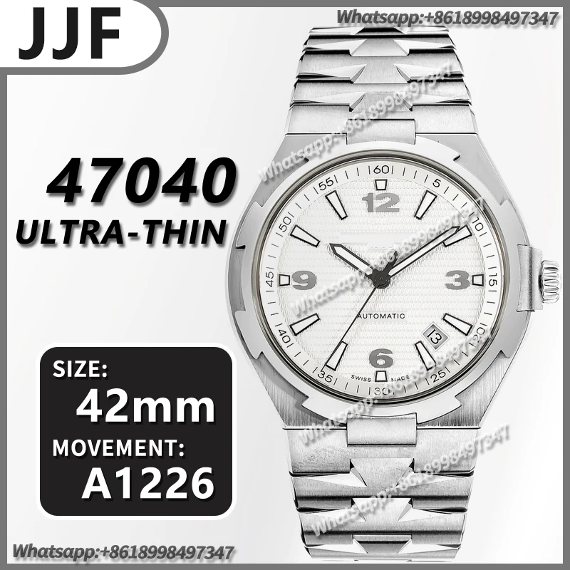 

Men's Automatic Mechanical Watch 42MM Overseas SS JJF 1:1 Best Edition White Textured Dial on 316L SS Bracelet Cal.1226 Replica