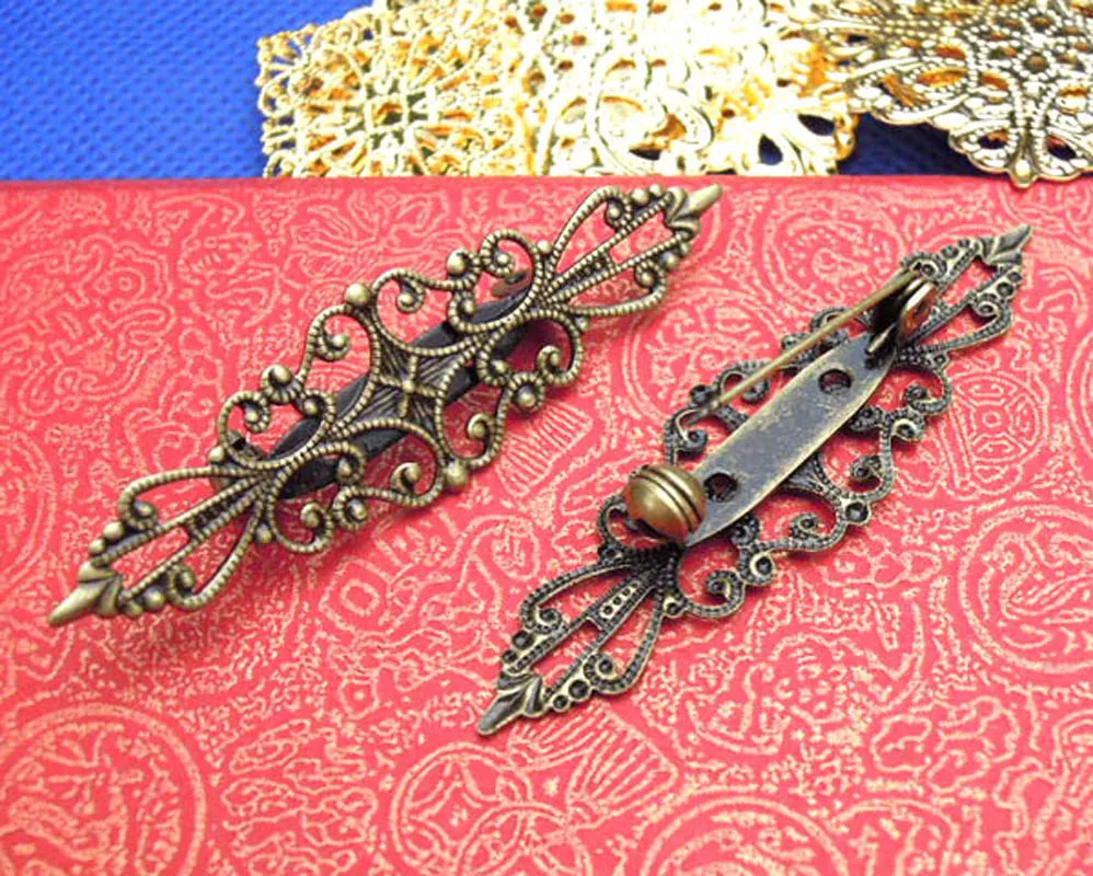 57x15mm Antique Bronze Plated Copper Filigree Bezel Tray Pins Back Brooches base Settings Cabs Blank Jewelry Making Wholesale
57x15mm Antique Bronze Plated Copper Filigree Bezel Tray Pins Back Brooches base Settings Cabs Blank Jewelry Making Wholesale