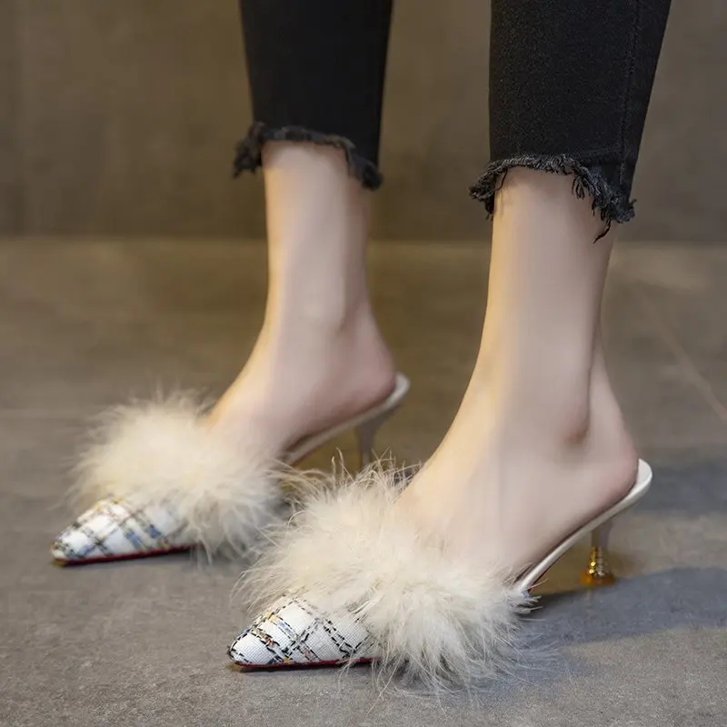 Pointed Fine Heel Plaid Cloth Half Slipper Women Wear 2021 Spring and Autumn New Baotou High Heel Loafer Hair Shoes
Pointed Fine Heel Plaid Cloth Half Slipper Women Wear 2021 Spring and Autumn New Baotou High Heel Loafer Hair Shoes