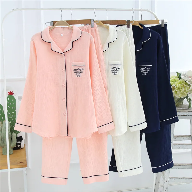 Spring/Autumn Couples Pajamas Set Pure Cotton Crepe Long Sleeve Sleepwear for Men /Women Simple Pure Color Home Wear Loose Comfy
Spring/Autumn Couples Pajamas Set Pure Cotton Crepe Long Sleeve Sleepwear for Men /Women Simple Pure Color Home Wear Loose Comfy