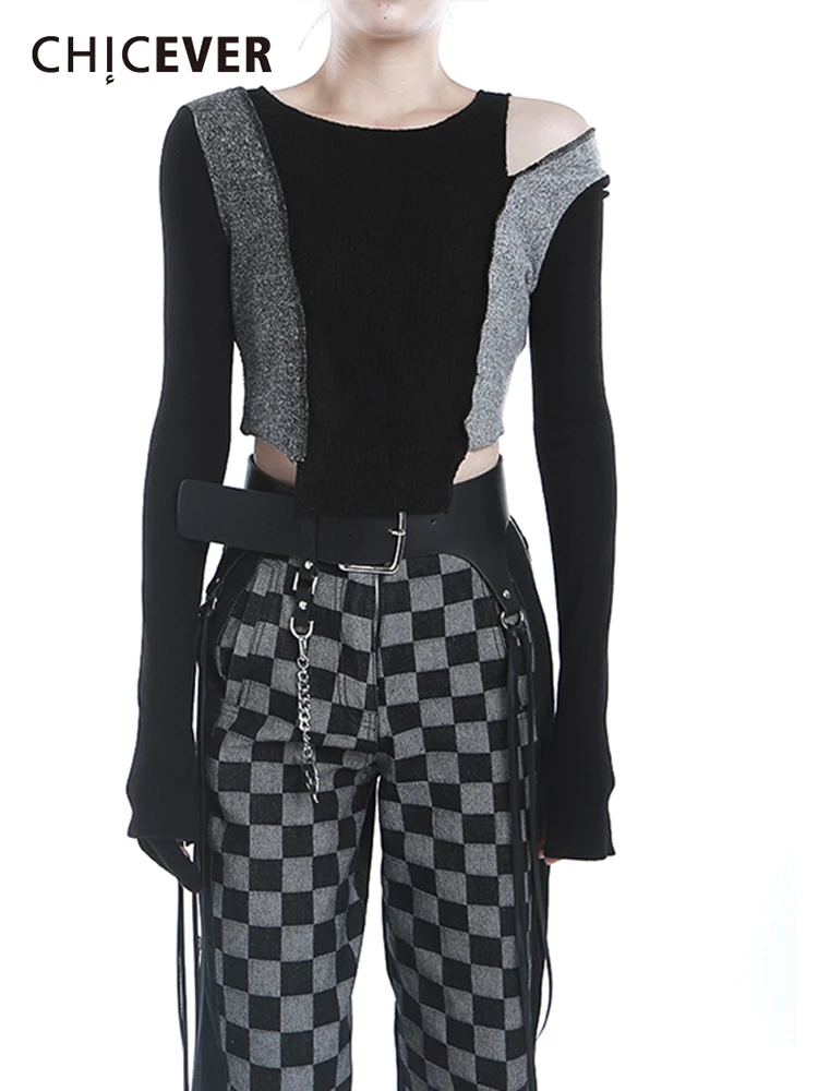 CHICEVER Casual Patchwork Colorblock T Shirt For Women Round Collar Long Sleeve Cut Out Skinny T Shirts Female Clothing 2021 New
CHICEVER Casual Patchwork Colorblock T Shirt For Women Round Collar Long Sleeve Cut Out Skinny T Shirts Female Clothing 2021 New