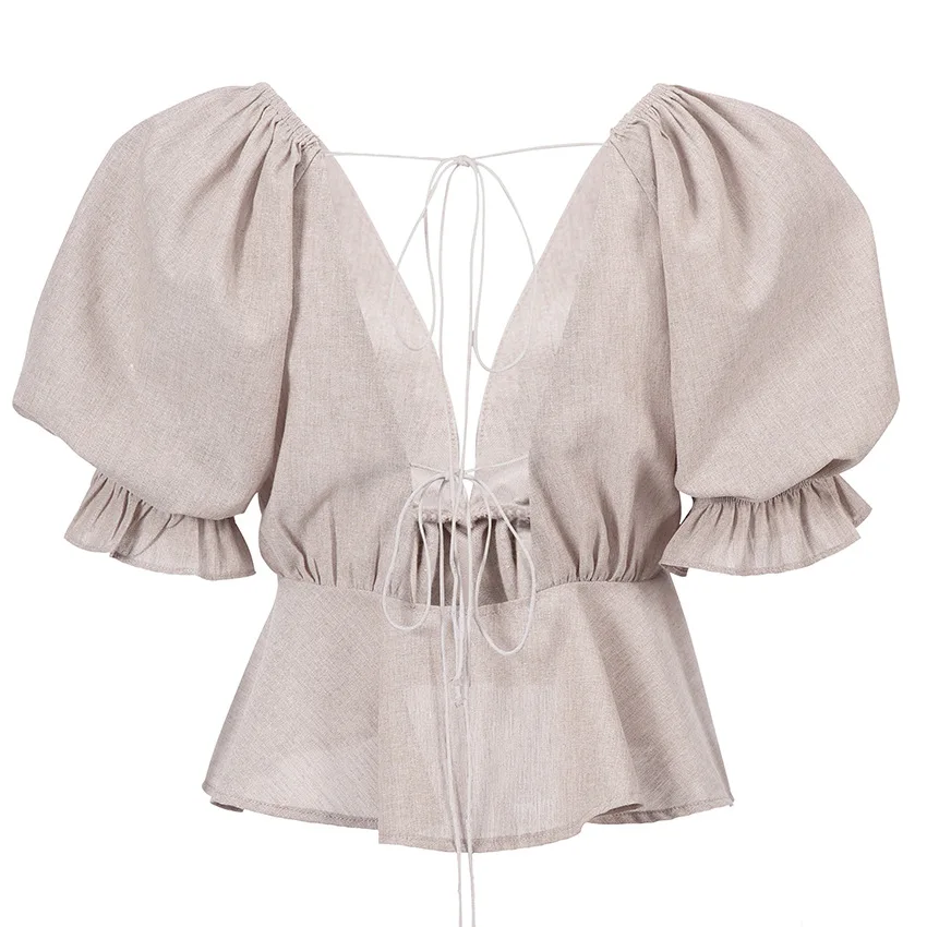 BL006 Minimalist Style Casual Shirt Solid V-neck Puff Sleeve Ruffles 2021 Summer Womens Lace-up Short Blouse
BL006 Minimalist Style Casual Shirt Solid V-neck Puff Sleeve Ruffles 2021 Summer Womens Lace-up Short Blouse