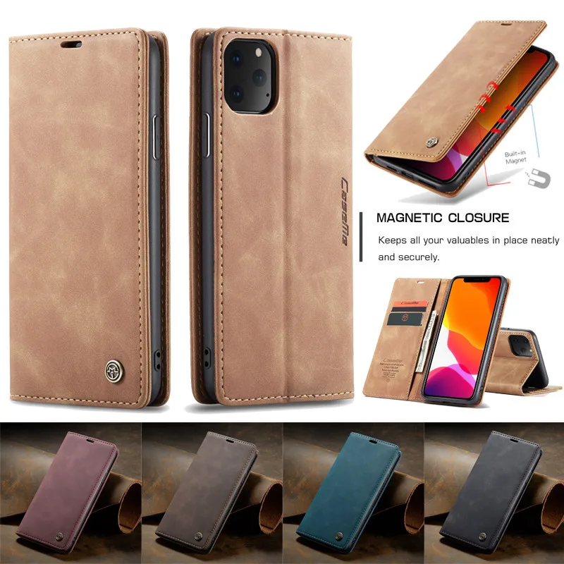 CaseMe кожаный флип чехол для телефона Etui iPhone 12 11 Pro XS Max X XR SE 2020 6 6S 7 8 плюс 5 5S Магнитный